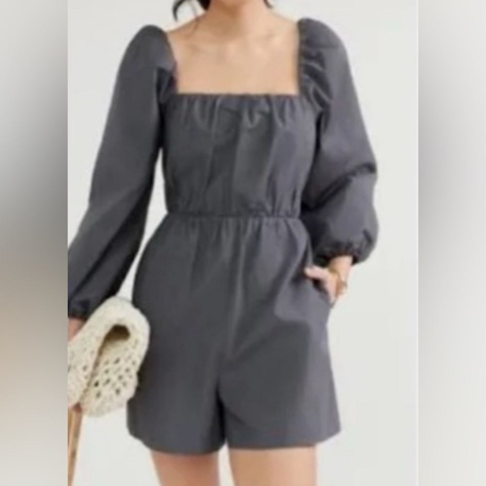 Anthropologie Mare Mare Puff-Sleeve Romper Charcoal Grey Sz S